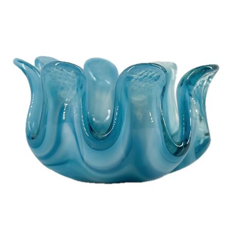 Vintage Murano Teal Swirl Glass Bowl