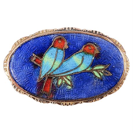Vintage Cloisonne Enamel Birds Brooch
