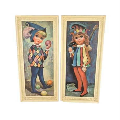 Vintage Kitsch Big Eyed Girl Goji Jester Girl Framed Prints