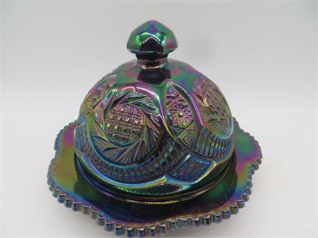 Amethyst Carnival Glass Covered Butter Dish