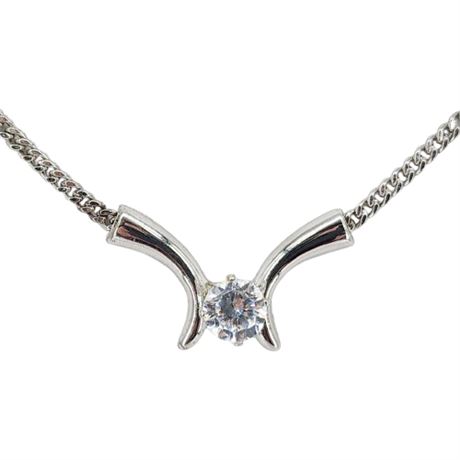 Vintage Silver Tone CZ Centerpiece Necklace