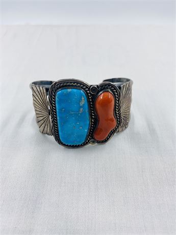 Important Navajo Edison Sandy Smith 66.23g Sterling Cuff Bracelet 3”