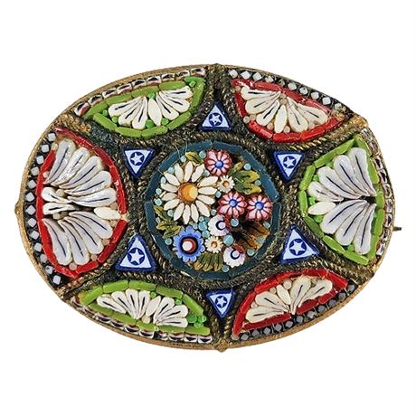 Vintage Italian Micro Mosaic Floral Brooch