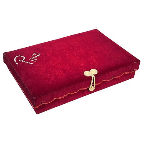 Vintage Burgundy Velvet "Pins" Storage Box