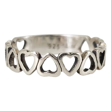 Sterling Silver Open Hearts Band Ring, Sz  3.5