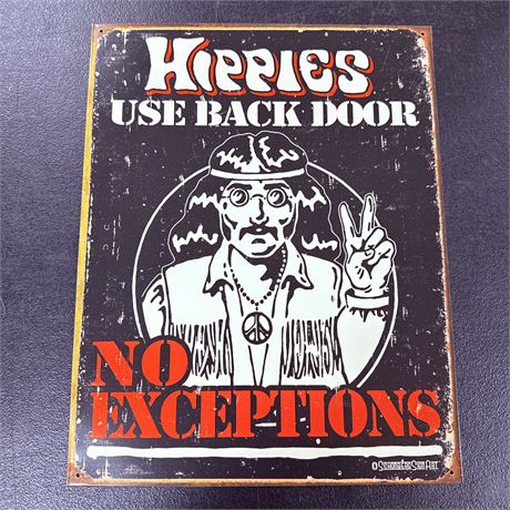 Hippies Use Back Door 12.5x16” Metal Retro Sign