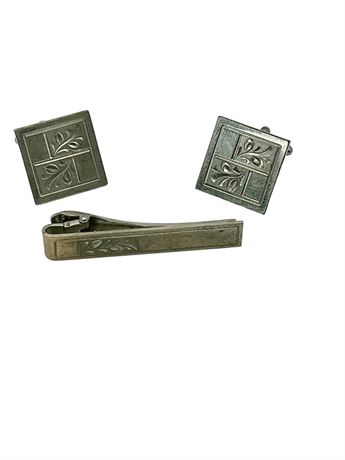 Sterling Silver Cufflinks and Tie Clip