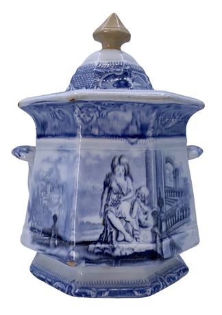 Sydenham Victorian Ironstone Blue Transferware Lidded Sugar Bowl