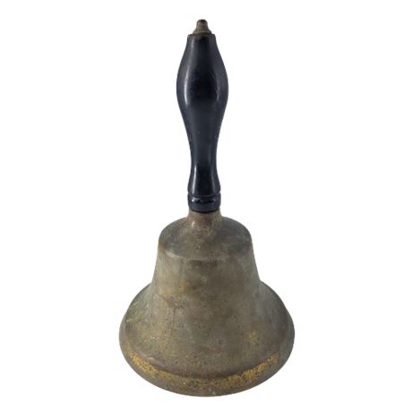 Vintage Hand Bell Brass / Bronze Wood Handle