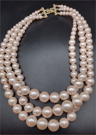 Three strand faux pearl necklace 17 in
