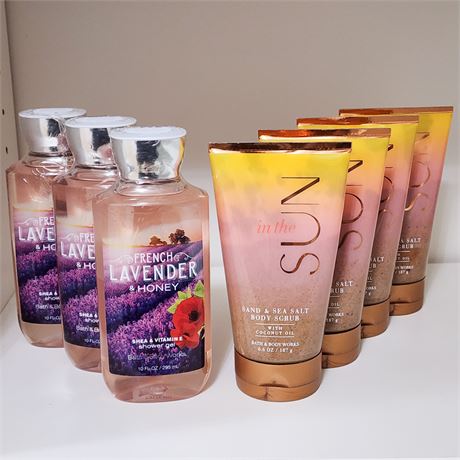 Bath & Body Works French Lavender Honey Shower Gels & In The Sun Body Scrubs