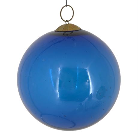 Antique 4" Unsilvered Glass, Dark Blue, French Kugel,