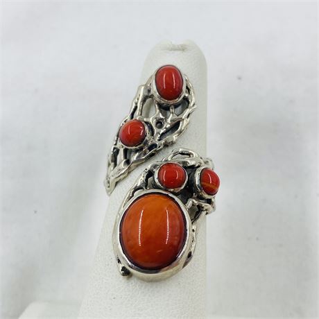 9g Sterling Coral Wrap Ring Size 6