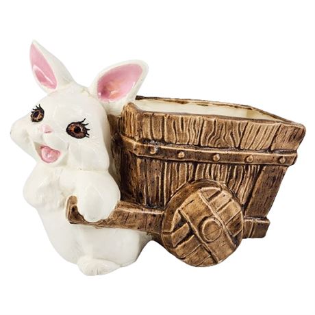 Vintage Ceramic Bunny w/ Cart Planter