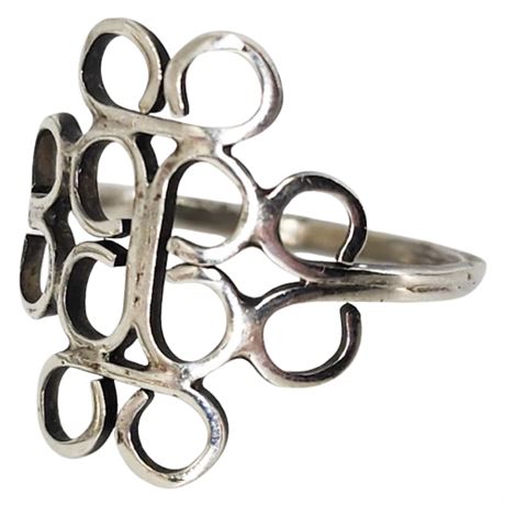 Signed Vintage Taxco Mexico Sterling Silver Ring, Sz 7