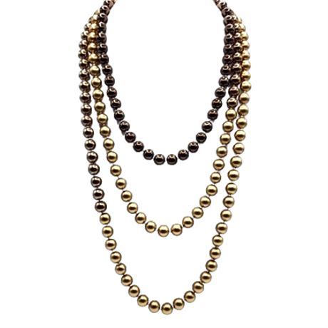 Signed Carolee Gold/Bronze 72 Inch Faux Pearl Necklace