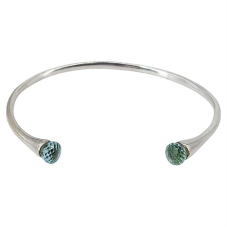 Silver Tone Faceted Blue Crystal Cuff Bracelet