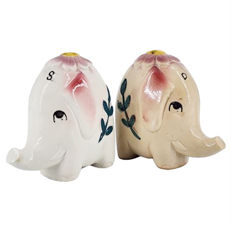 Vintage Ceramic Elephant Salt & Pepper Shakers Set