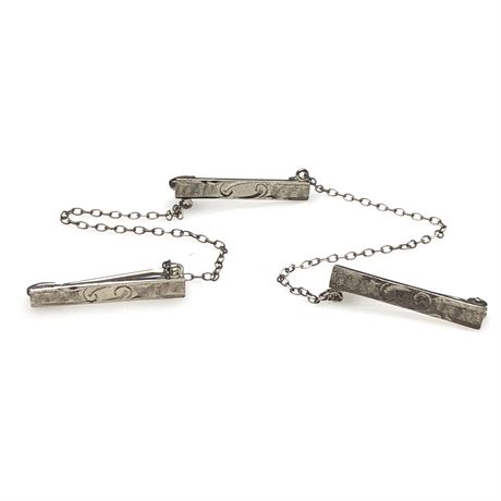 Vintage Sterling Silver Three Pin Chain Linked Chatelaine, Lapel, Lingerie Pins