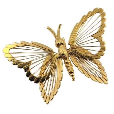 Vintage Signed Monet Gold Tone Filigree Butterfly Brooch