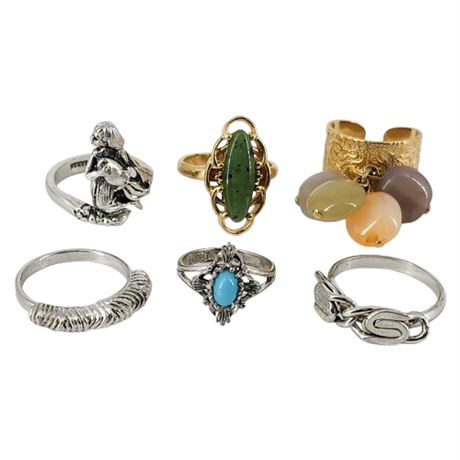 Six Vintage Signed SARAH COVENTRY Adjustable Rings
