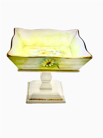Vtg Handpainted Porcelain Pedastal Dish - Signed