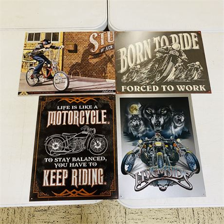 4 Motorcycle 12.5x16” Metal Retro Signs