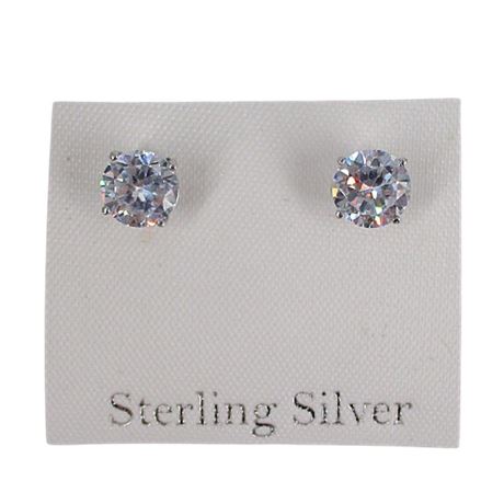 925 Sterling Large 8mm Cubic Zirconia Stud Earrings