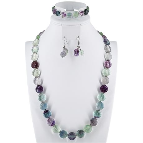 Artisan Made Chunky Fluorite Necklace, Bracelet, & Earrings Set