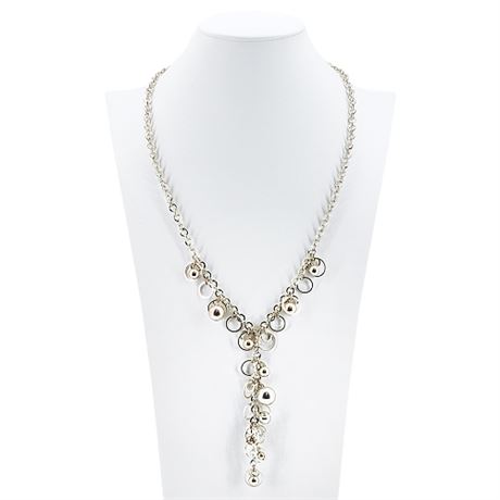 Modern Silver Tone Bead & Circle Y-Drop Necklace
