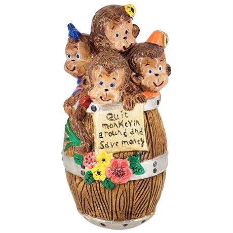 Vintage "Quit Monkeyin' Around..." Hand Painted Chalkware Coin Bank