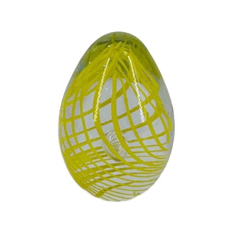 Hand Blown Yellow Swirl Tower Oval Egg Art Glass Paperweight