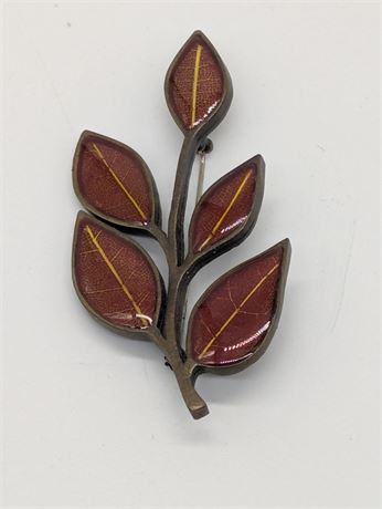Leaf Pin Jewelry Dark Orange Leaves Copper Color Branch Autumn Fall
