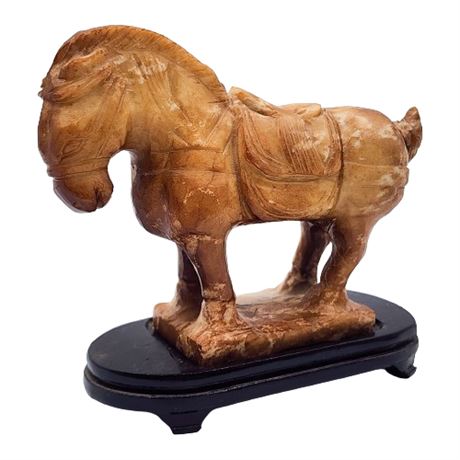 Carved Chinese Stone Tang Horse w/ Stand