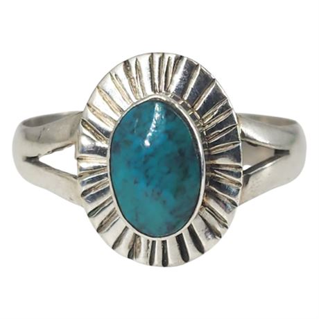 Vintage Native American Sterling Silver & Turquoise Ring, Sz 10