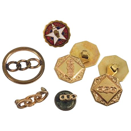 Vintage International Order of Oddfellows Items, Incl 10K Gold Mini Lapel Pin
