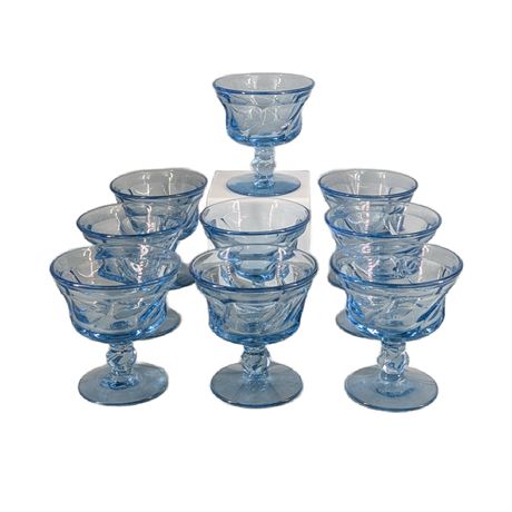Set 9 Fostoria Blue Glass Stem Dessert Bowls