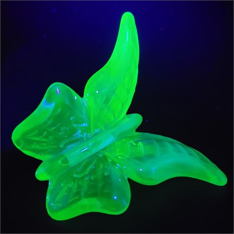 Vintage Fenton Vaseline Glass Green Opalescent Butterfly UV Reactive