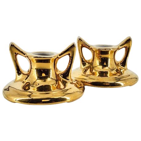Vintage Pottery Center "Artistic China" Gold Luster Candlesticks