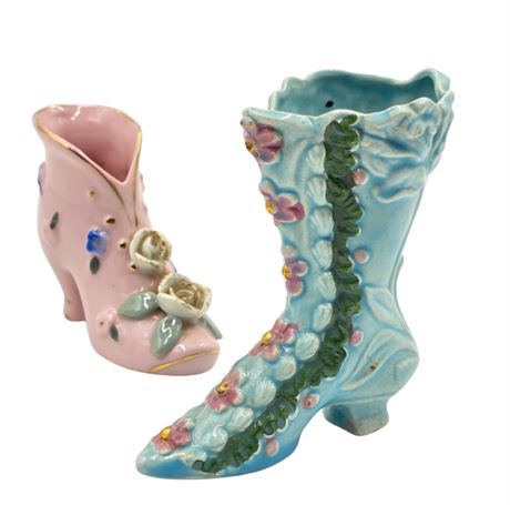 Two VTG Hand-painted, Porcelain Boots