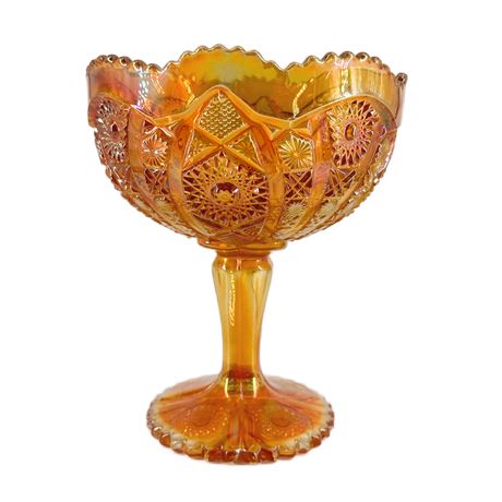 Vintage Imperial Marigold Carnival Glass “Hobstar” Pedestal Compote