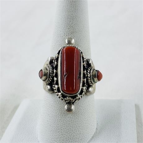 16.5g Sterling Coral Ring Size 9.5