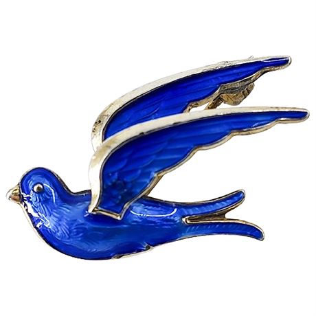Signed Vintage BERNHARD MELDAHL Norway Sterling Silver Guilloche Bird Brooch