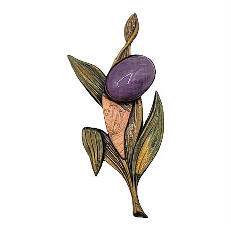 Vintage Arts & Crafts Style Amethyst Flower Brooch