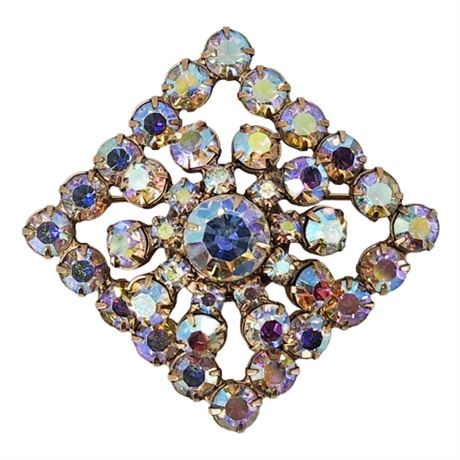 Vintage Prong Set Aurora Borealis Rhinestone Brooch