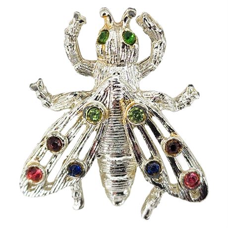 Vintage Silver Tone Rhinestone Insect Brooch