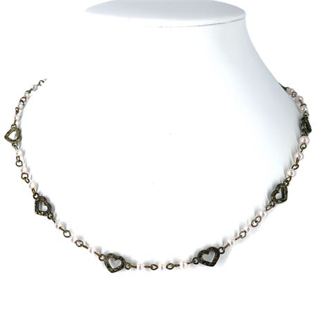 Heart and Faux Pearl Necklace