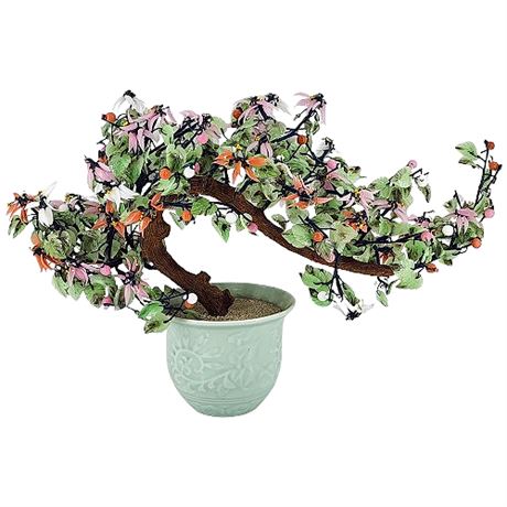 Large Chinese Glass Bonsai Tree in Celadon Pot