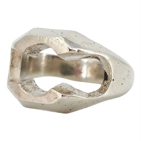 Vintage Artisan Made Sterling Silver Modernist Ring, Sz 7