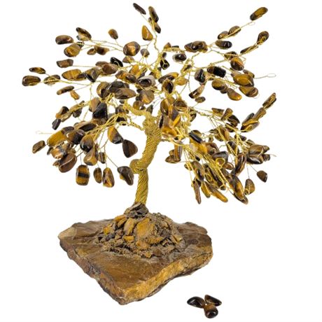 Vintage Tiger's Eye Gemstone Good Luck Tree